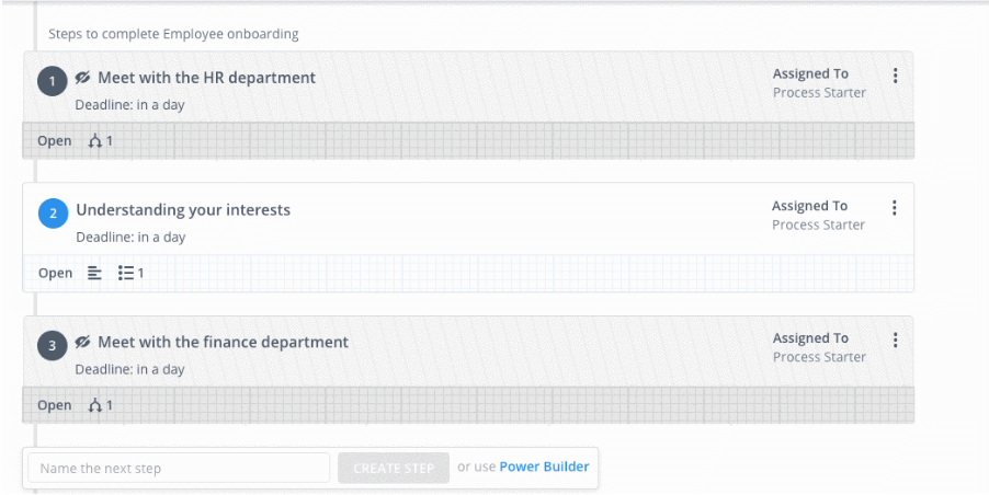 Tallyfy employee onboarding checklist showing 5 steps with green progress indicators