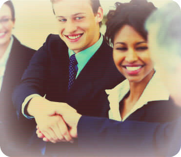 Professional business meeting handshake between man and woman in corporate attire with vintage filter