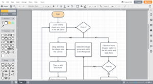 Flowchart diagram showing process flow with rectangular decision boxes and diamond-shaped decision nodes connected by lines in design software