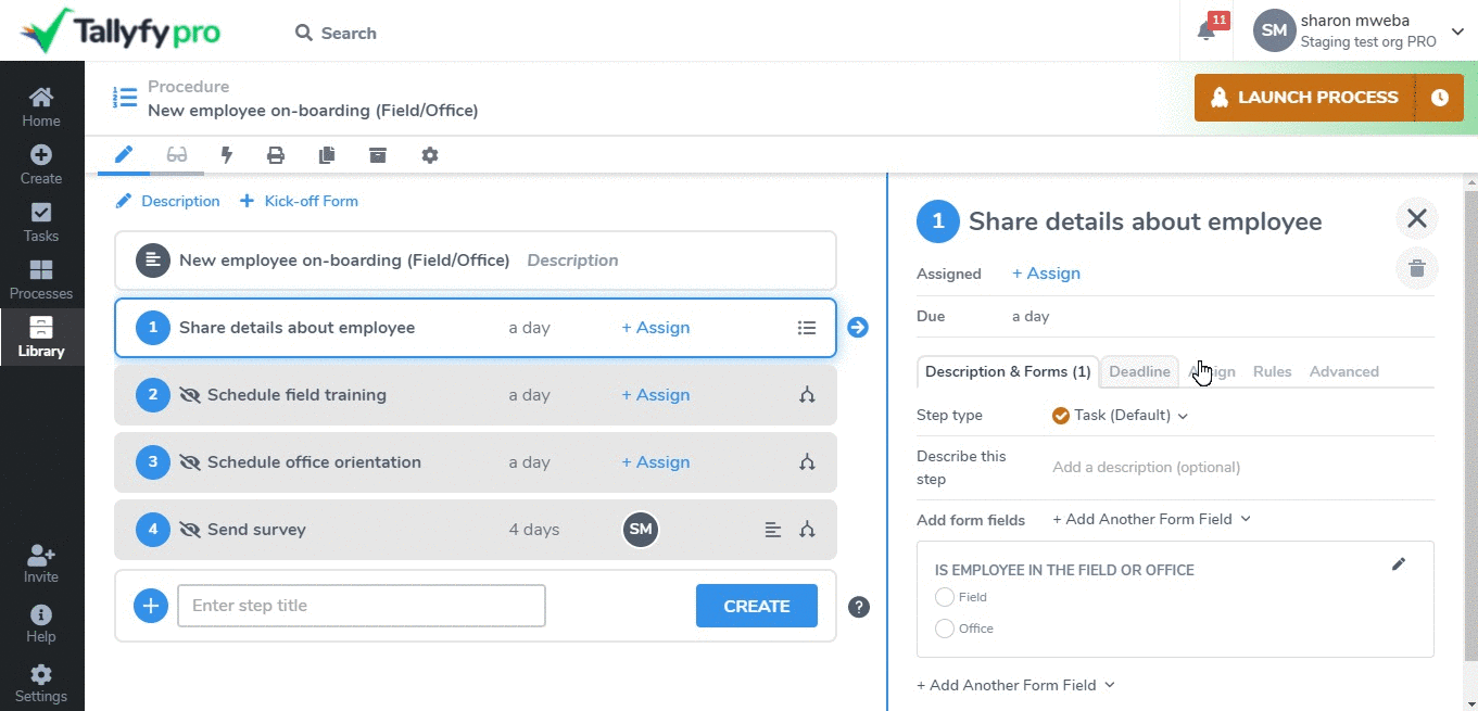 Tallyfy feature demonstration GIF - workflow illustration