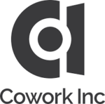 Cowork Inc logo featuring stylized letters in black monochrome design
