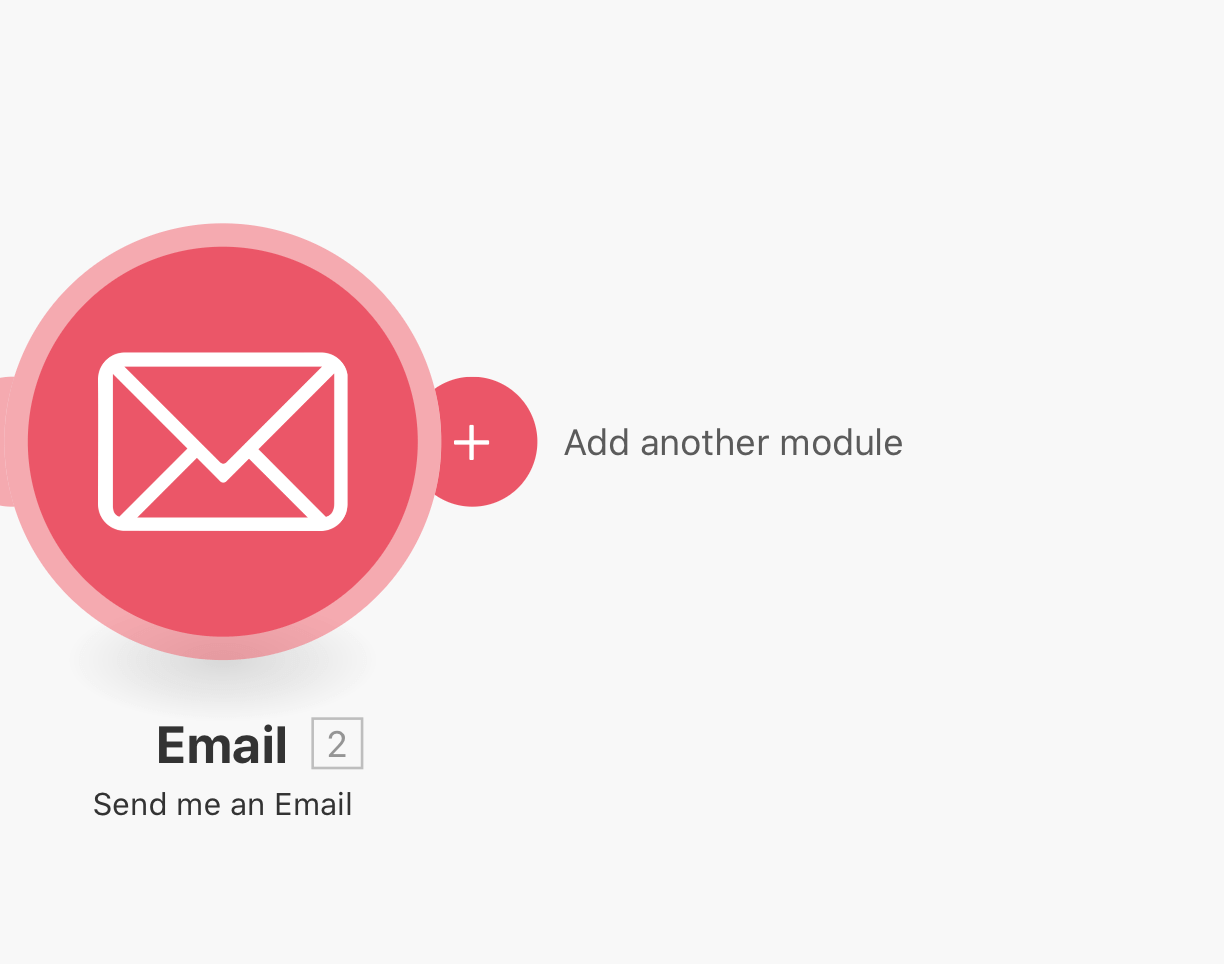 Email module icon with plus button showing Add another module option and Send me an Email text below